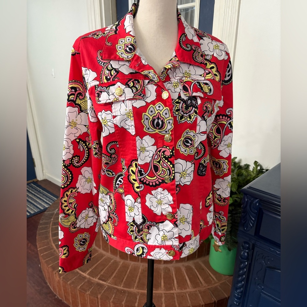 Island Republic Vibrant Red Paisley Floral Jacket Size 14